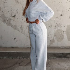 Stay Lifted Wide Leg Sweatpants Dark Grey Marle