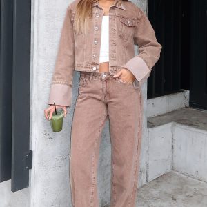Bring The Style Low Rise Wide Leg Jeans Tan Wash