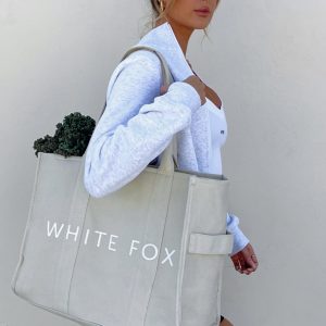 White Fox Tote Bag Beige